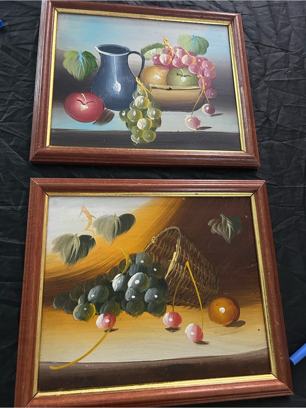 Framed Still Life Fruit Oil Paintings Set - Blue, Green, Red Accents